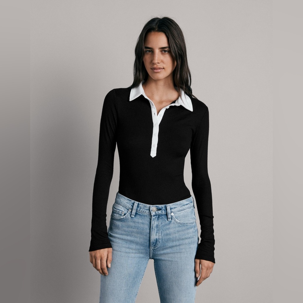 NWT Rag Bone The Knit Colorblock Polo Rib Cotton T-Shirt Sweater - Picture 2 of 7